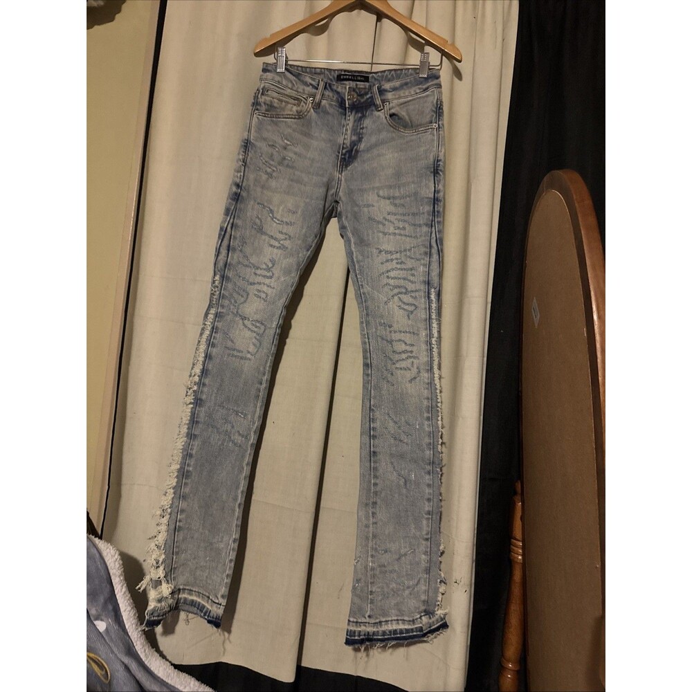 Embellish Distressed Denim Jeans Light Wash 28X35.5 inches
